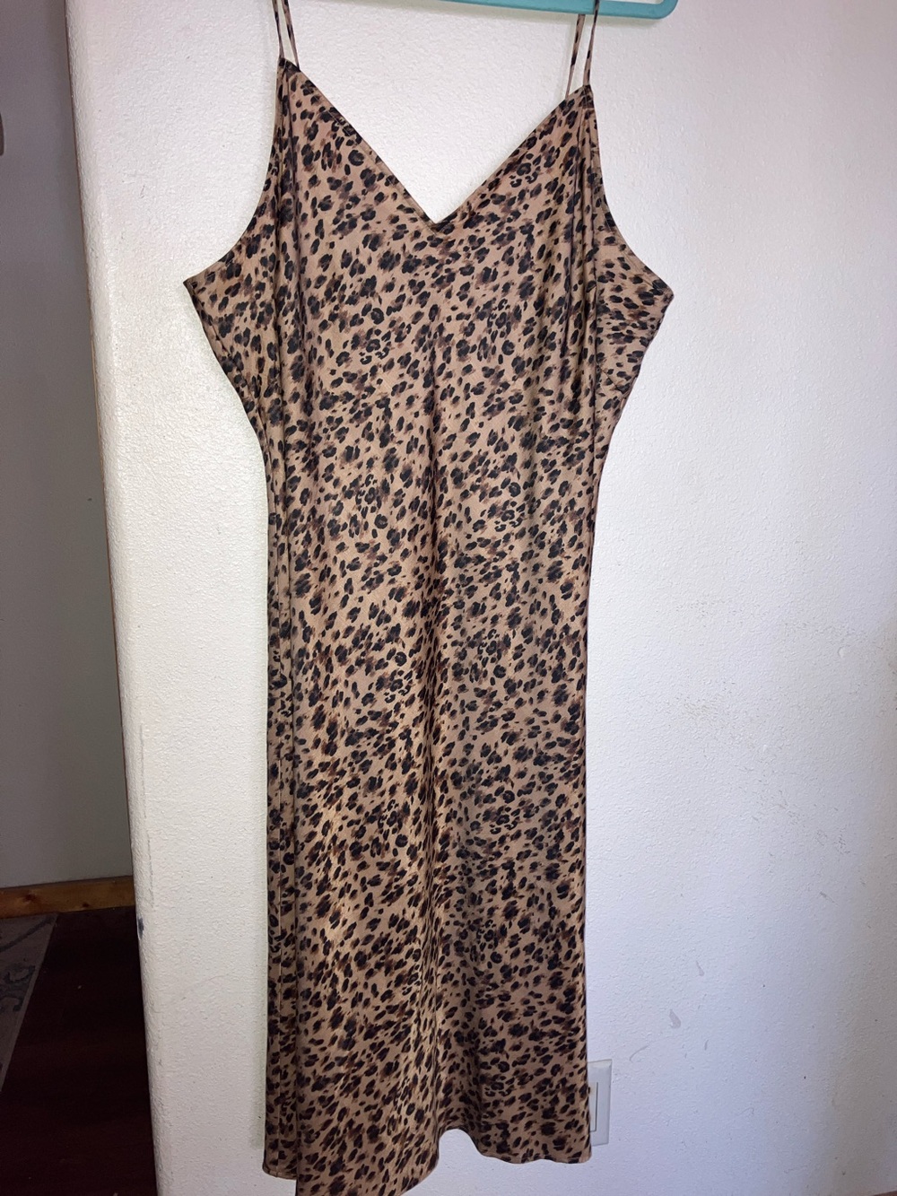 Time and Tru Tan and Black Leopard Slip Night Gown Spaghetti Strap Slit Side